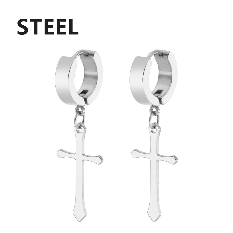 Stainless Steel Cross Dangle Earrings for Men and Women - Smarsty