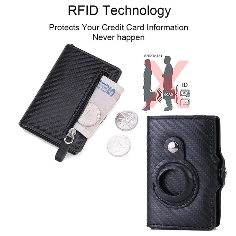Carbon Rfid Card Holder Men Women Airtag Wallet Money Bag Leather Purse Slim Thin Wallets For Apple AirTags Tracker Air Tag 2023 - Smarsty