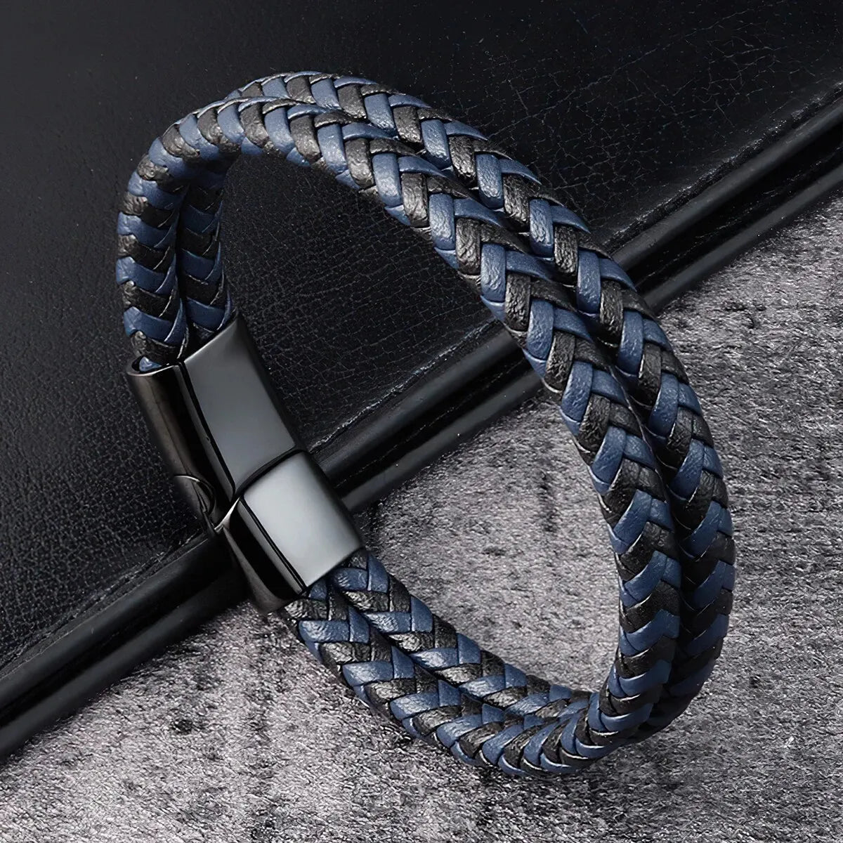 Mens Braided Leather Bracelet Double Band Bangle - Smarsty
