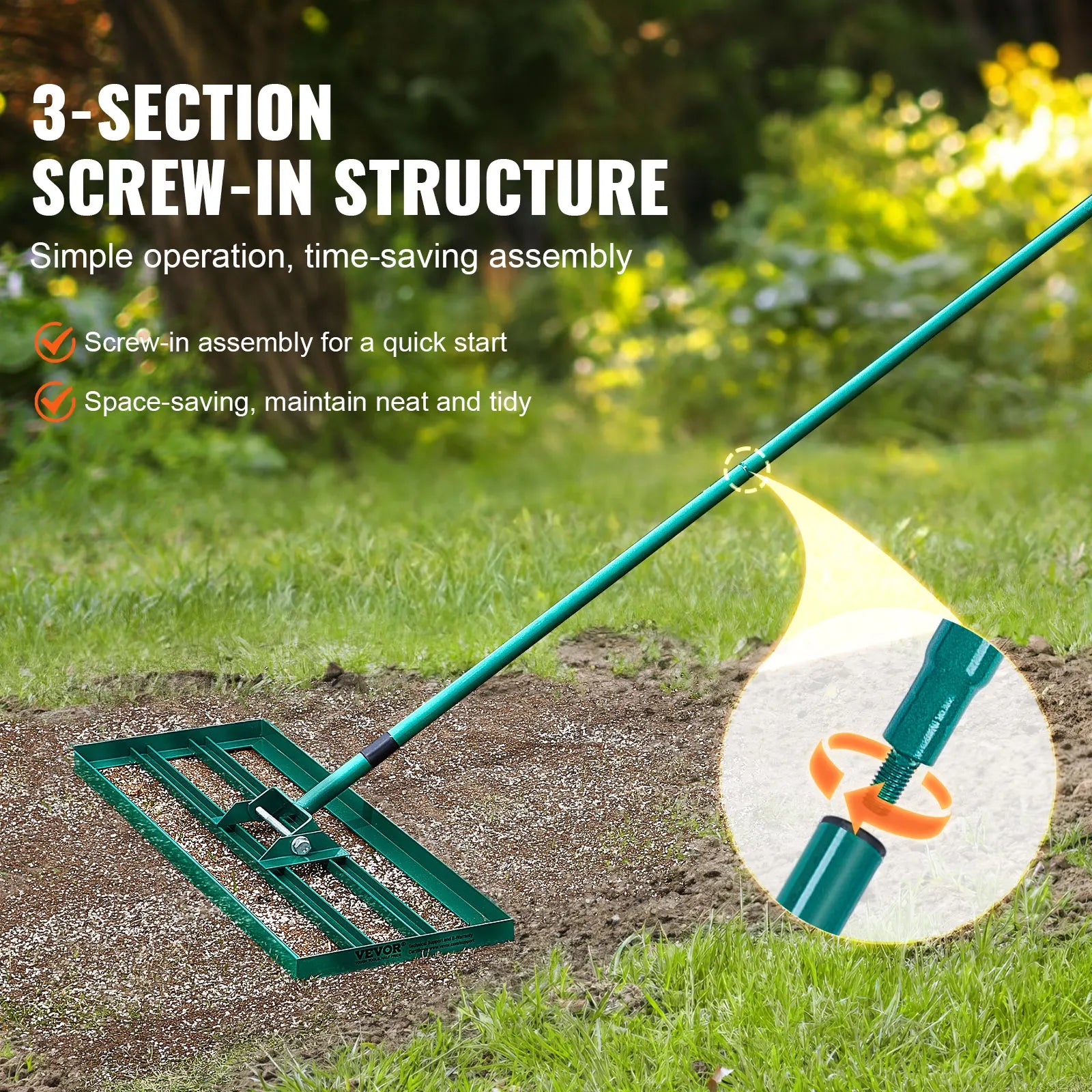 SucceBuy Lawn Leveling Rake 10x36/10x30/10x48inches Heavy-duty Lawn Leveler With Steel Extended Handle For Garden Golf Lawn Farm