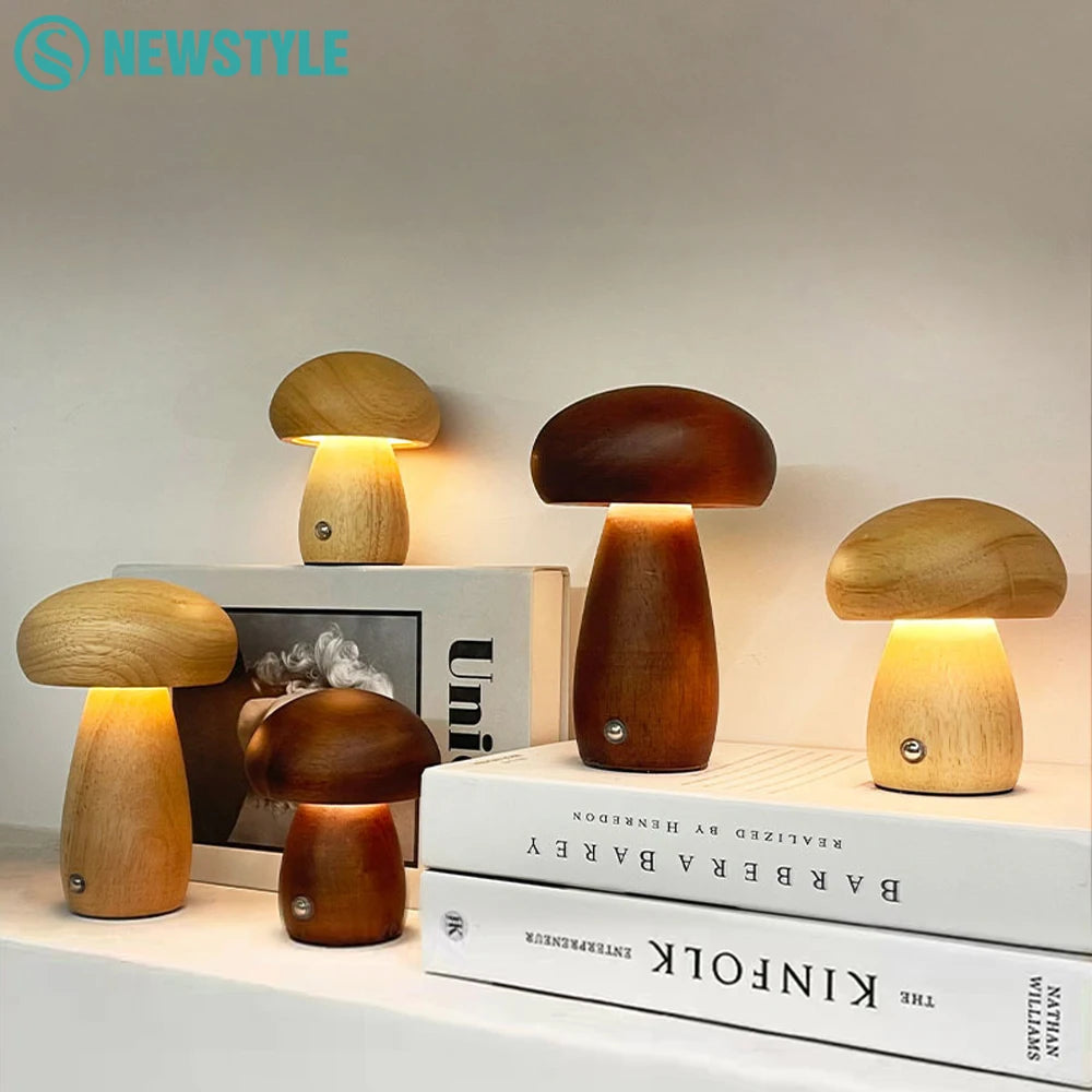 Wooden Mushroom Night Light with Stepless Dimming - Smarsty