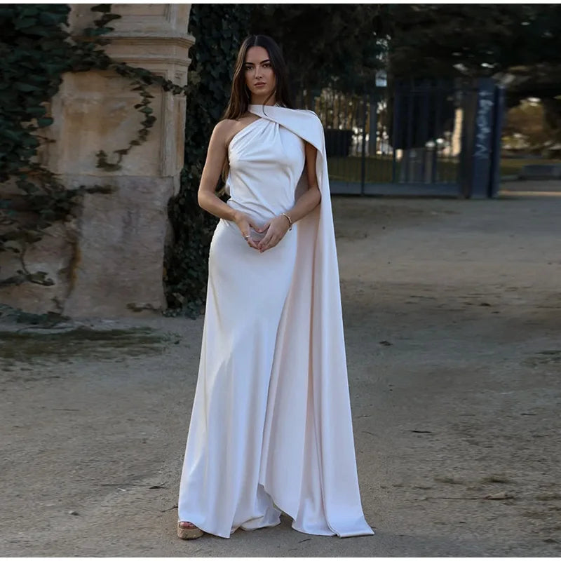 Elegant Solid Ribbon Women Halter Dress Off Shoulder Sleeveless Backless Slim Female Maxi Dresses 2025 Summer New Chic Lady Robe - Smarsty