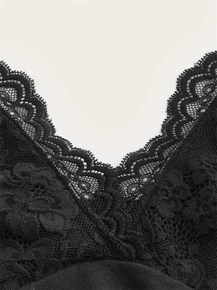 Goth Grunge Punk Black Lace Patchwork Halter Top Women Summer Solid Ruched Backless Sleeveless Tank Top Streetwear Y2K Clothes - Smarsty