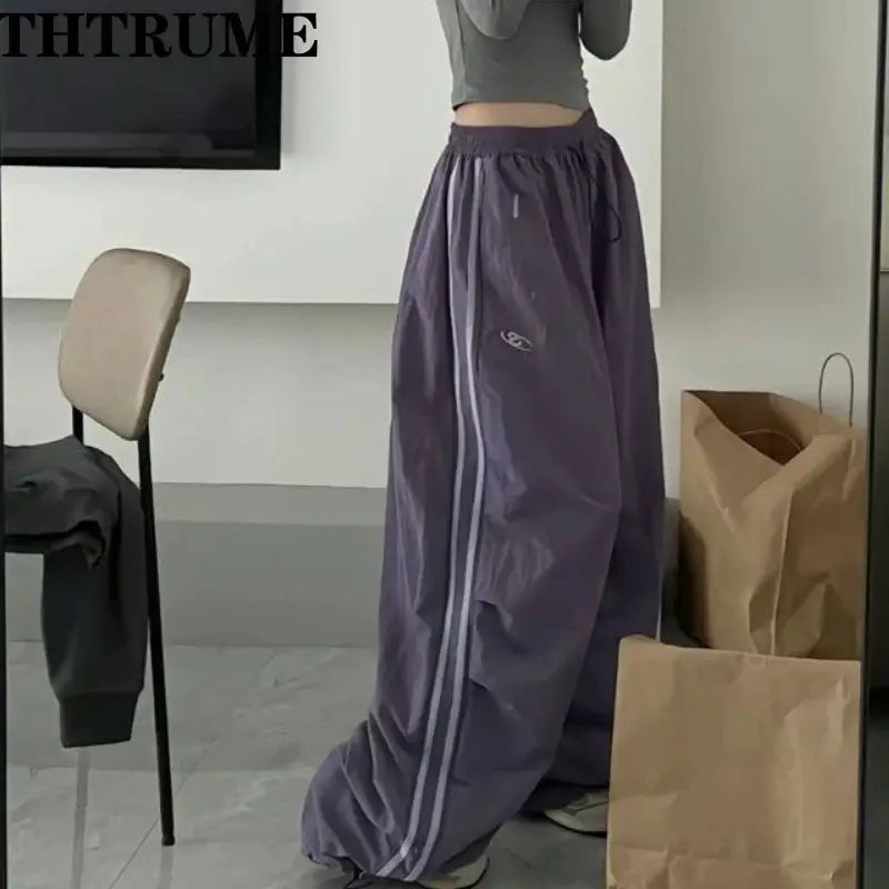 Y2K Vintage Women Loose Pants Oversized Hip Hop Drawstring Pocket Fashion Chic Cargo Pant Casual Office Lady Baggy New Trousers - Smarsty