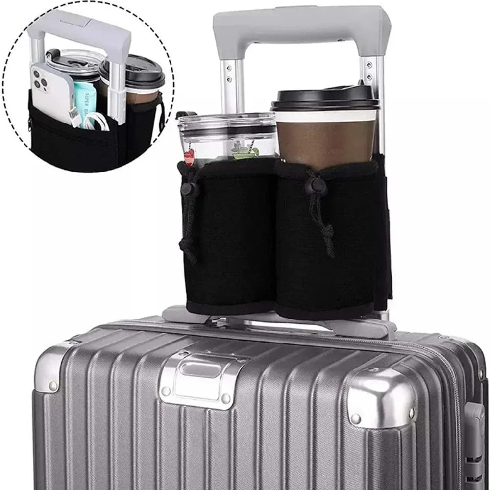 Travel Luggage Cup Holder Durable Free Hand Suitcase Drink Bag Travel Milk Tea Coffee Mugs Holder Fits All Suitcase Handles