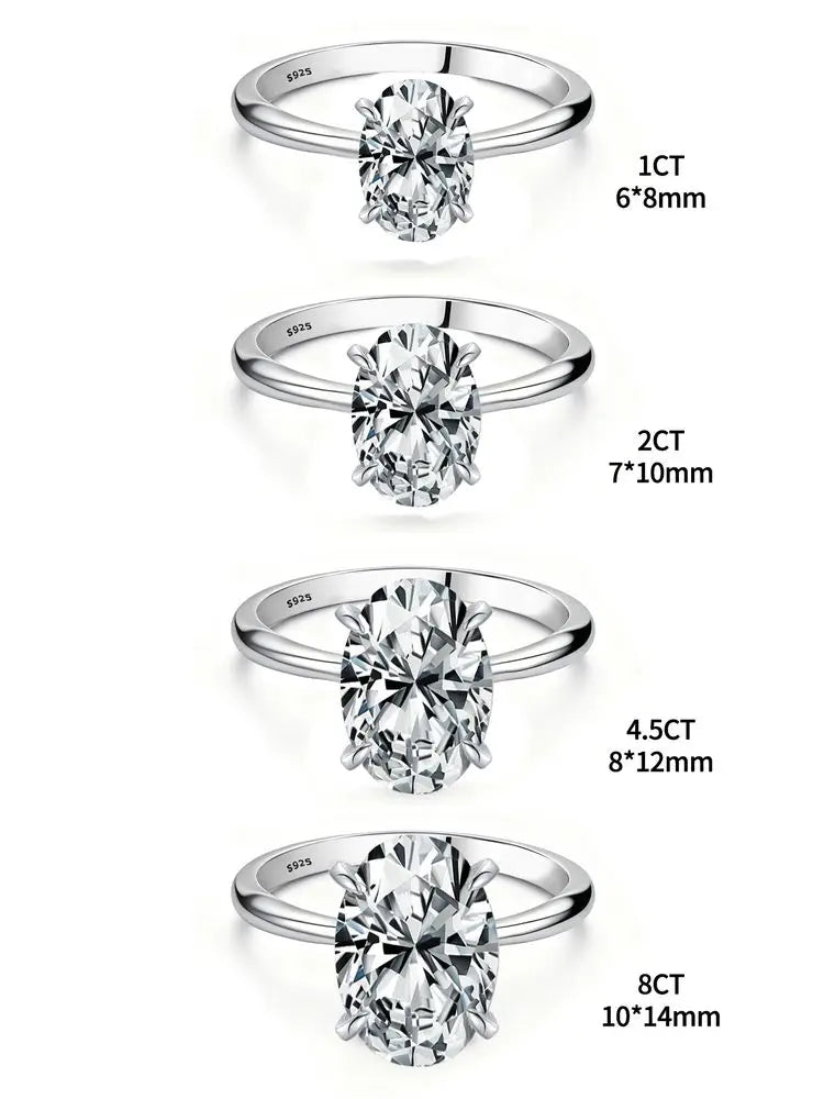 925 Sterling Silve 1-8CT Zircon Gorgeous Shiny Oval Stone Ring For Women Engagement Wedding Luxury High Quality Fine Jewelry - Smarsty