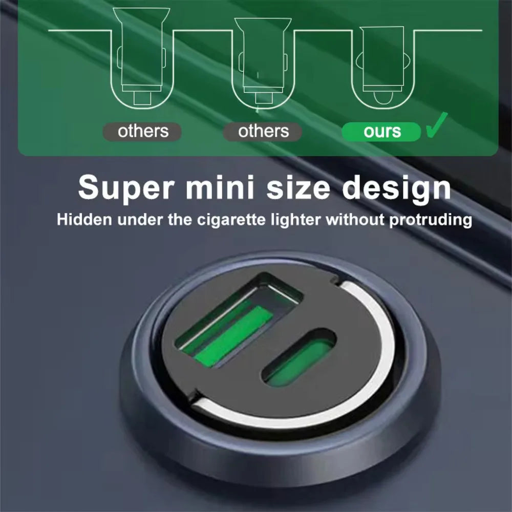 200W mini car charger fast charging for iPhone QC3.0 mini PD USB Type C car mobile phone charger for Xiaomi Samsung Huawei - Smarsty