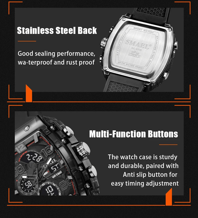 SMAEL 8109 Waterproof Luminous Dual Display Watch - Smarsty