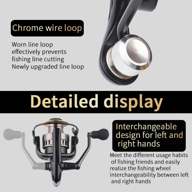 1 Piece Two-Hand Rotating Fishing Reel, He1000-7000 Series, 5.2:1 Gear Ratio, 22.05lb Extraction, Smooth and Sensitive Aluminum Alloy Body, Pa Nylon, Left/Right Hands Can Be Changed, Suitable for Freshwater and Saltwater - Smarsty