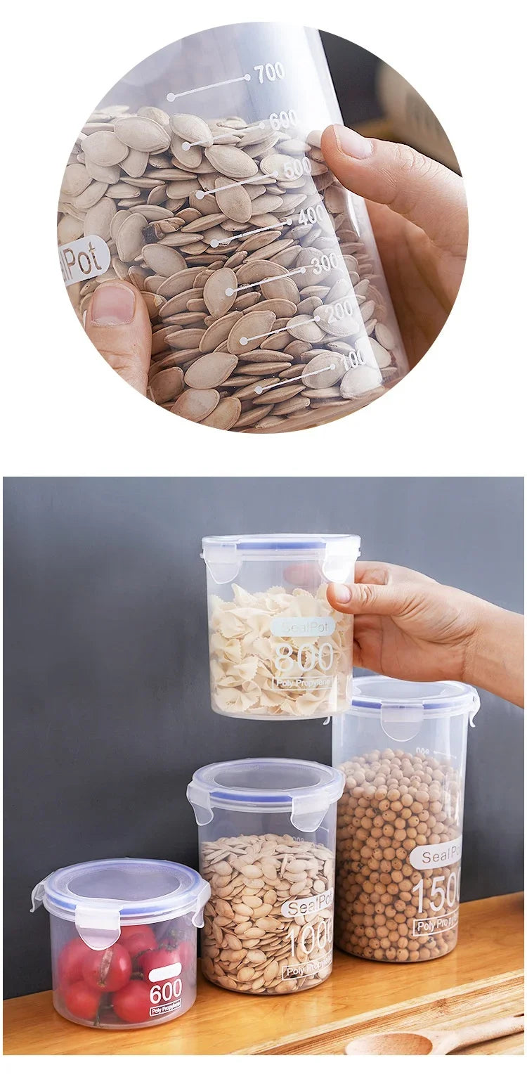 4Pcs Sealed Storage Box Transparent Kitchen Food Grain Organizer Storage Tank Plastic Large capacity Moisture-proof Sealed Jars