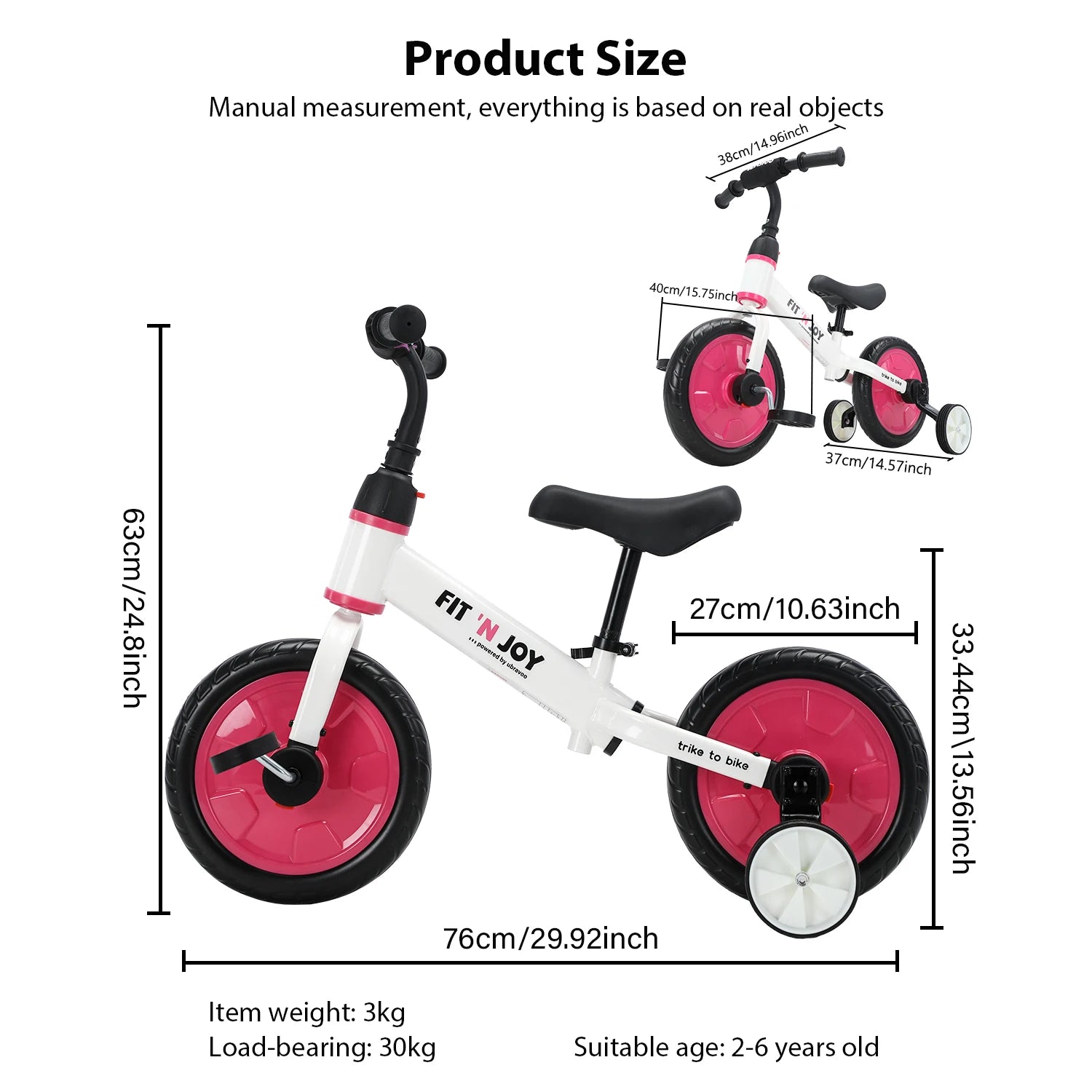 UBRAVOO Fit 'n Joy Beginner Toddler Training Bicycle for Boys Girls 2-4, 4-in-1 Kids Balance Bike with Pedals & Training Wheels