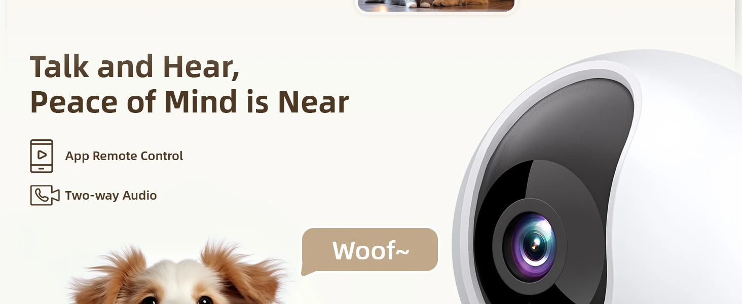 2.4&5G WiFi Indoor Camera, 2K, 360° PTZ Pet Dog IP CCTV Camera with Phone App, 2-Way Talk, Night Vision, for Home Securi