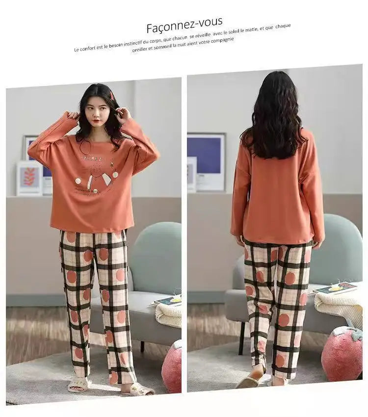 Spring and Autumn New Ladies Pajamas Homewear Set of Long-Sleeved Autumn and Winter Homewear Women Plus Size Pajamas Set - Smarsty
