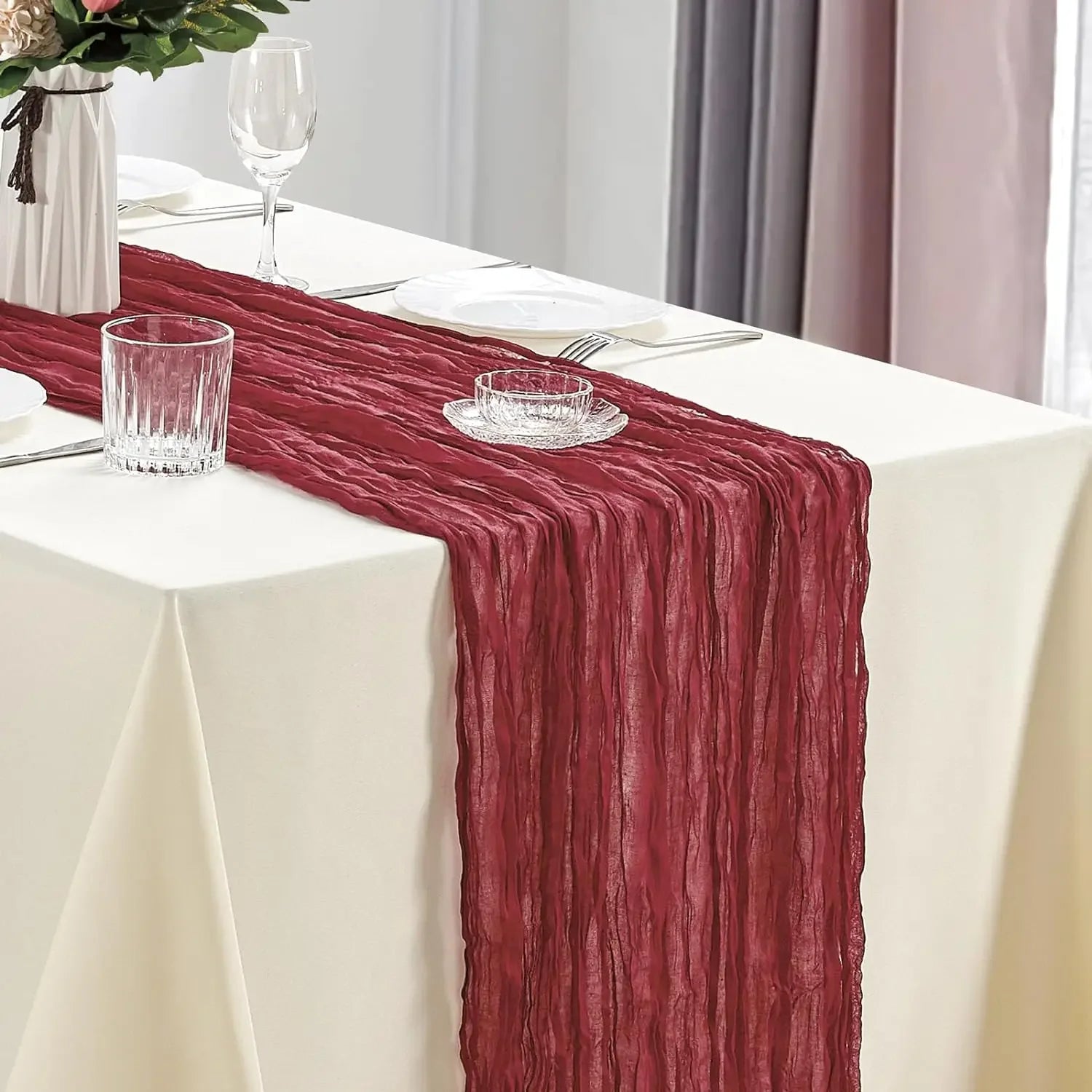 Boho Cheesecloth Table Runner for Rustic Weddings - Smarsty