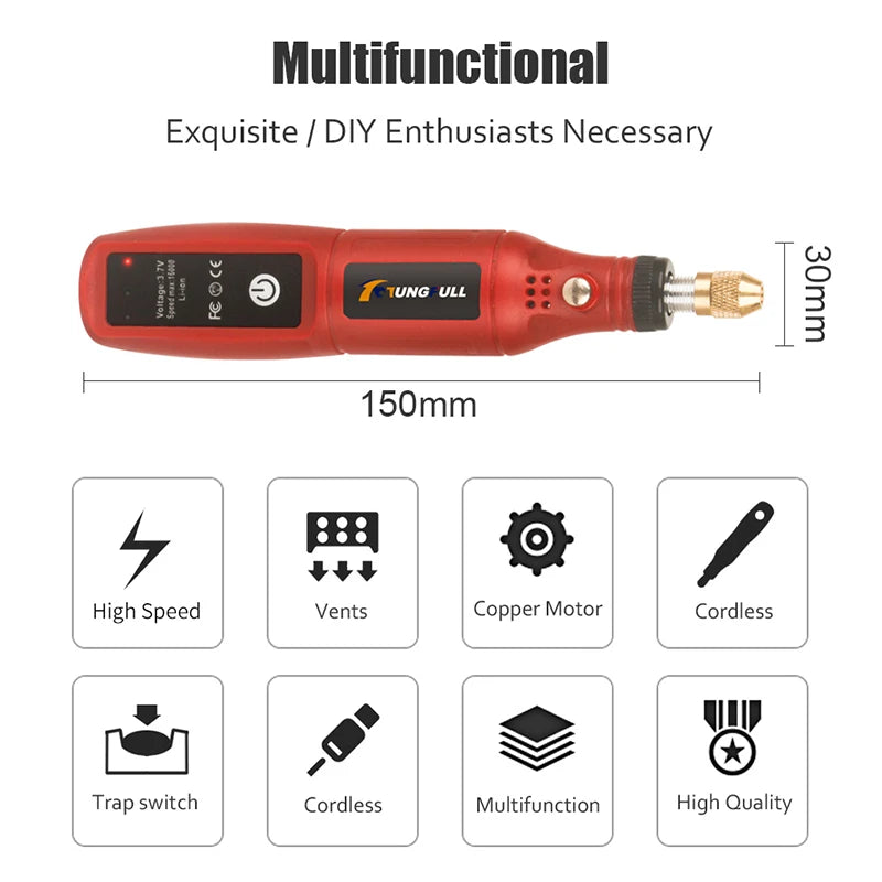 USB Rechargeable Cordless Engraving Pen Wireless Electric Drill Rotary Tool for Jewelry Glass - Portable Handheld Engraver - Smarsty