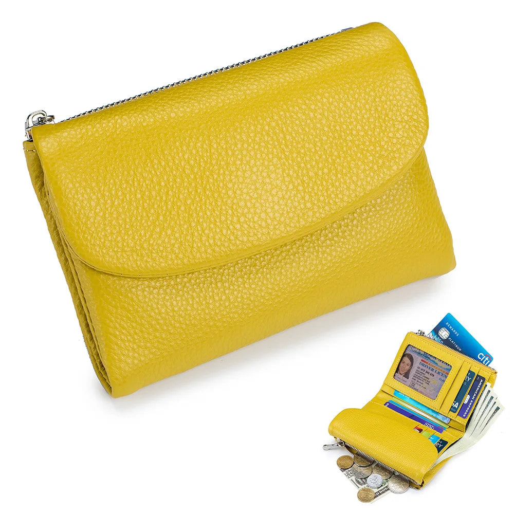 Coin Purse Genuine Cow Leather Short Wallet Trifold for Small Women's Purses Clutch Cowhide Card Holder Travel Card Wallets