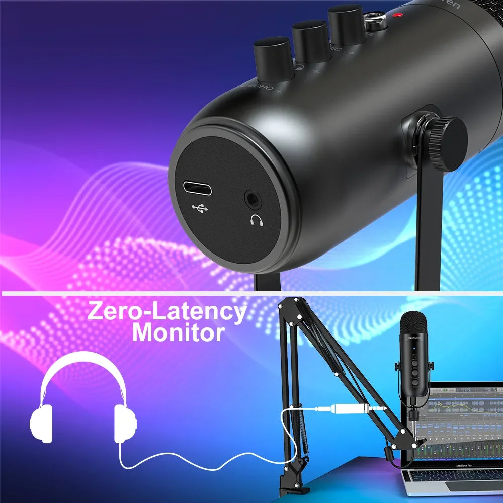 Haomuren USB Podcast Microphone Kit with Boom Arm - Smarsty