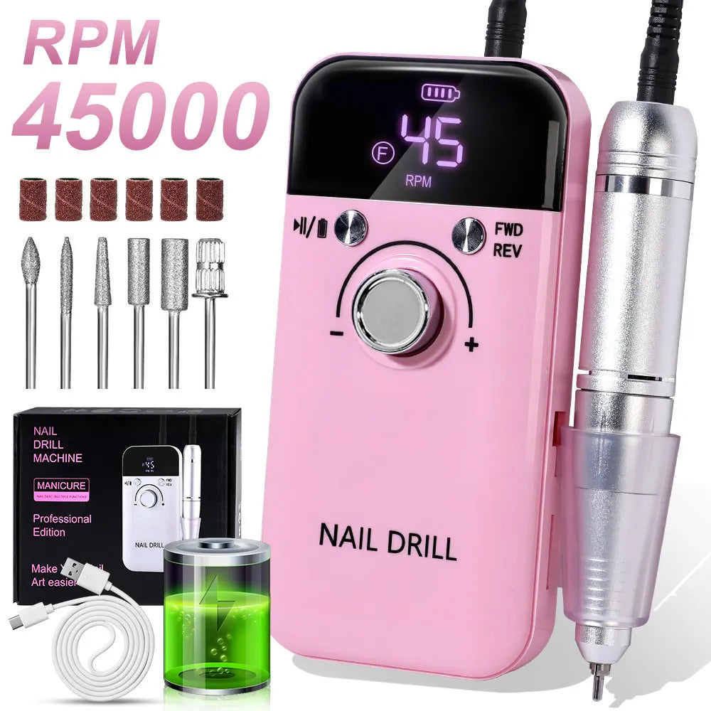 Professional 45000RPM Electric Nail Drill Machine Portable Manicure Tool - Smarsty