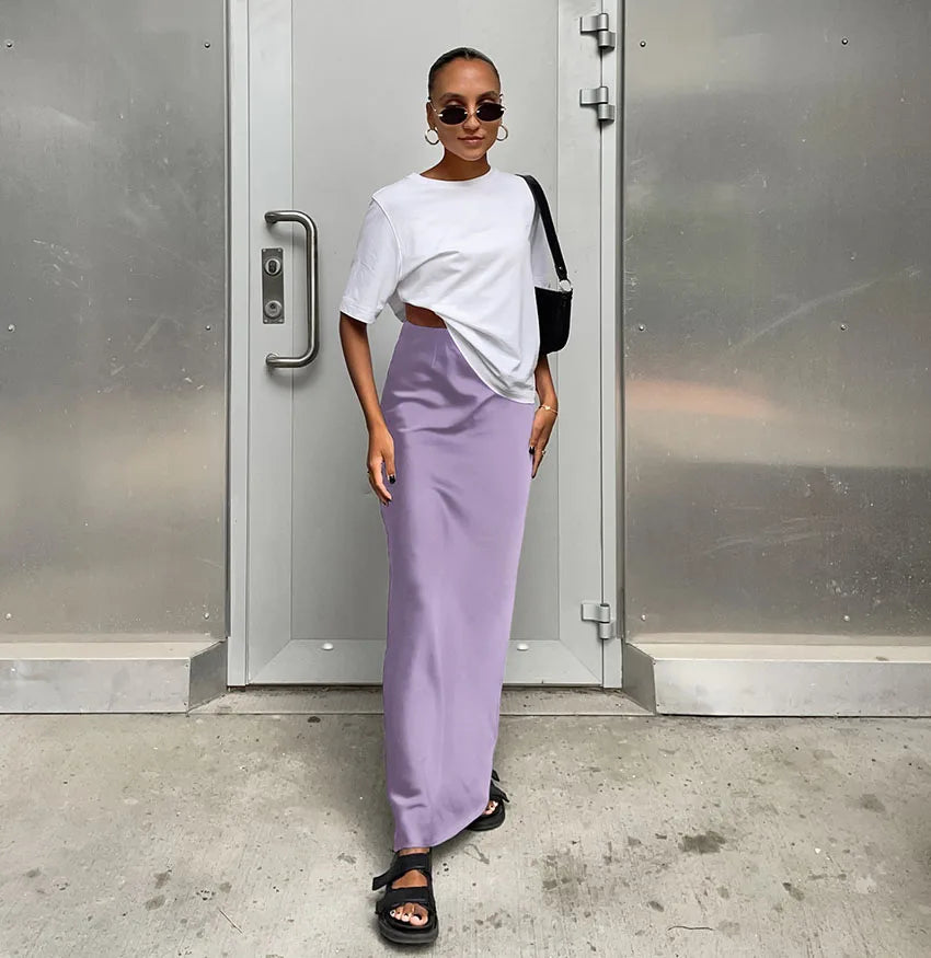 Elegant Satin Black Trumpet Skirts Fashion Slim High Waist Skirts Women Female Solid Office Long Skirt Spring Summer - Smarsty