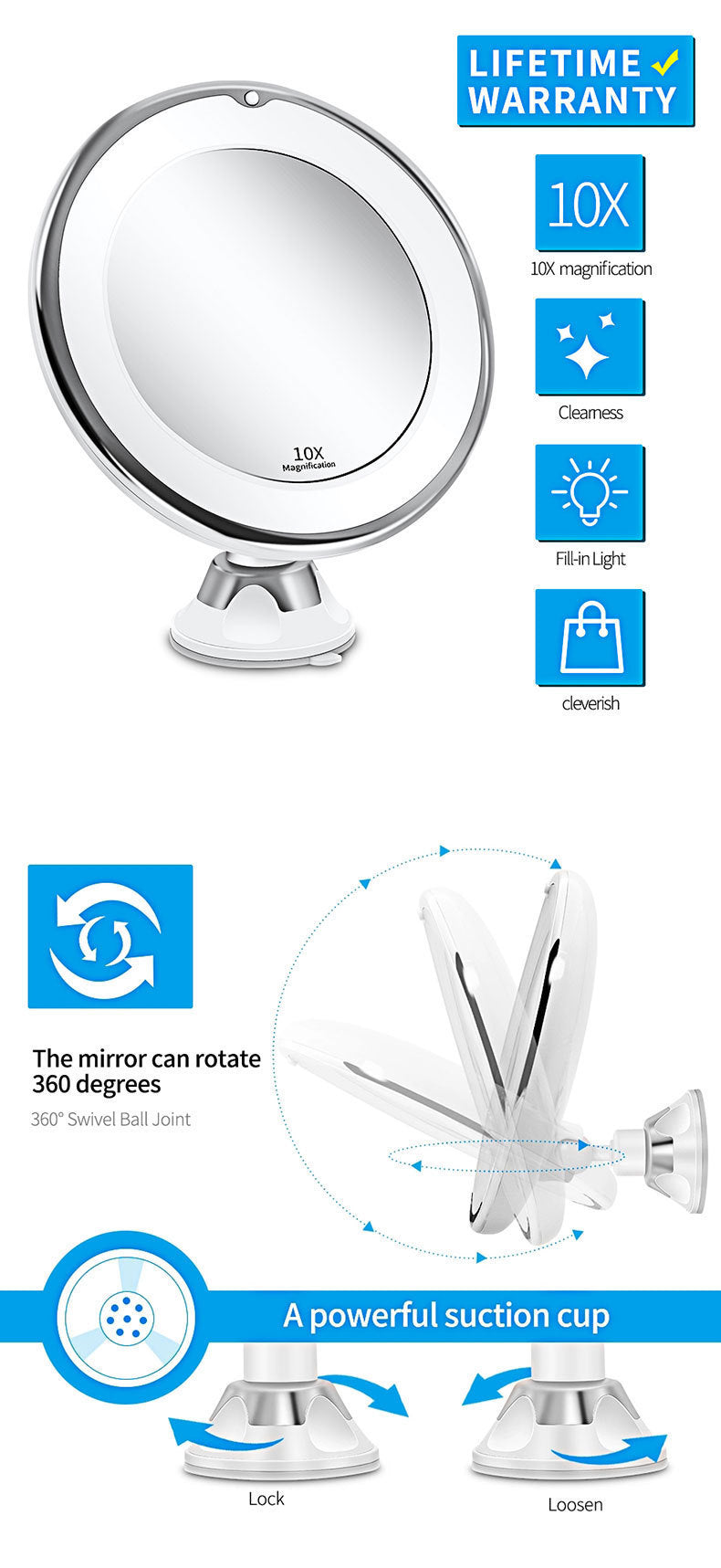 Flexible LED Lighted 10x Magnifying Makeup Mirror - Smarsty