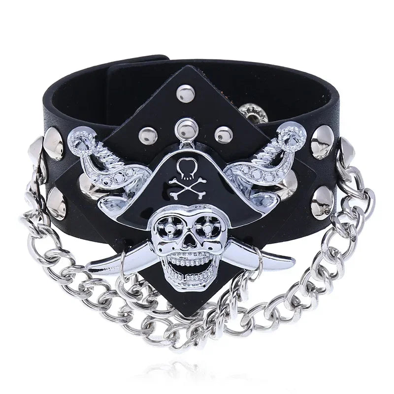 Unisex PU Leather Punk Bracelet with Spikes and Skull - Smarsty