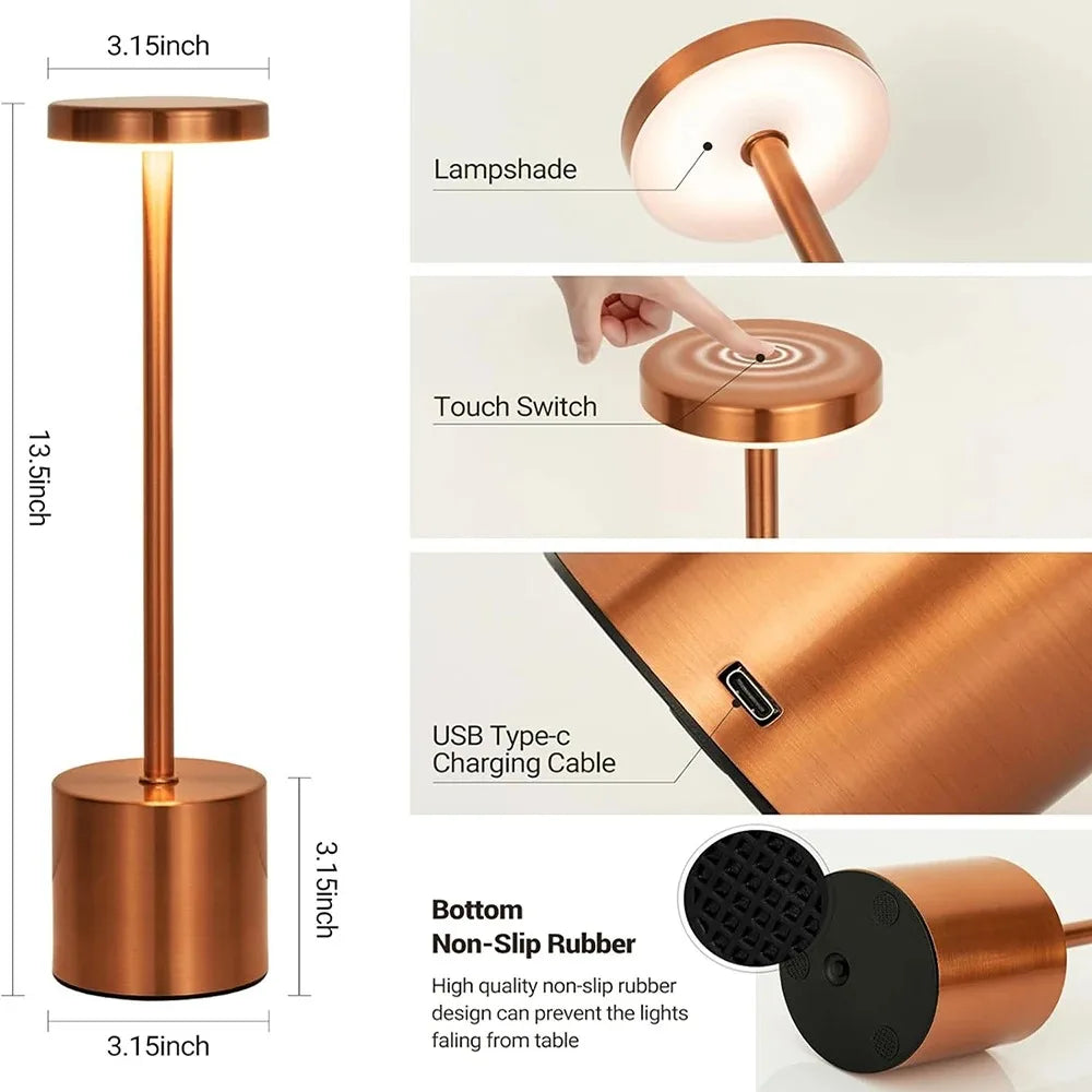 Rechargeable Alloy Cordless LED Table Lamp for Ambiance - Smarsty
