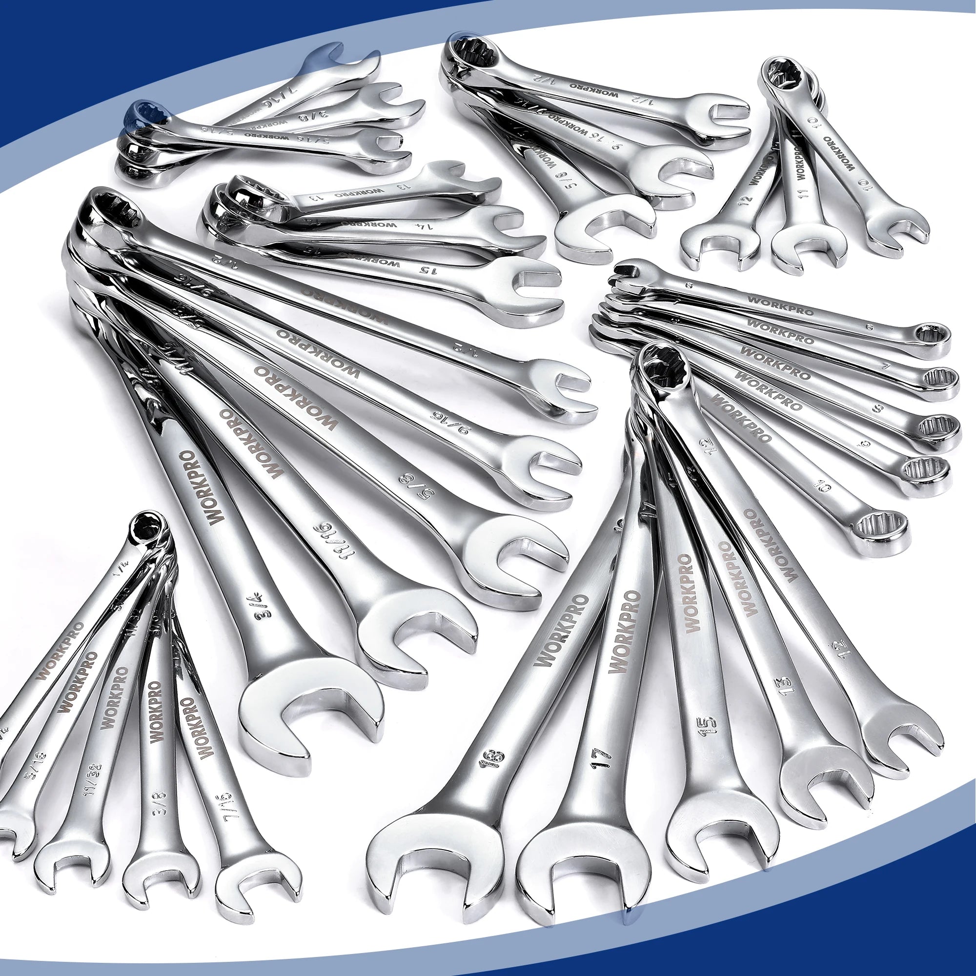 WORKPRO 32-Piece SAE & Metric Combination Wrenches Set, 20-Piece Standard wrenches and 12-Piece Stubby Wrenches with Organizer