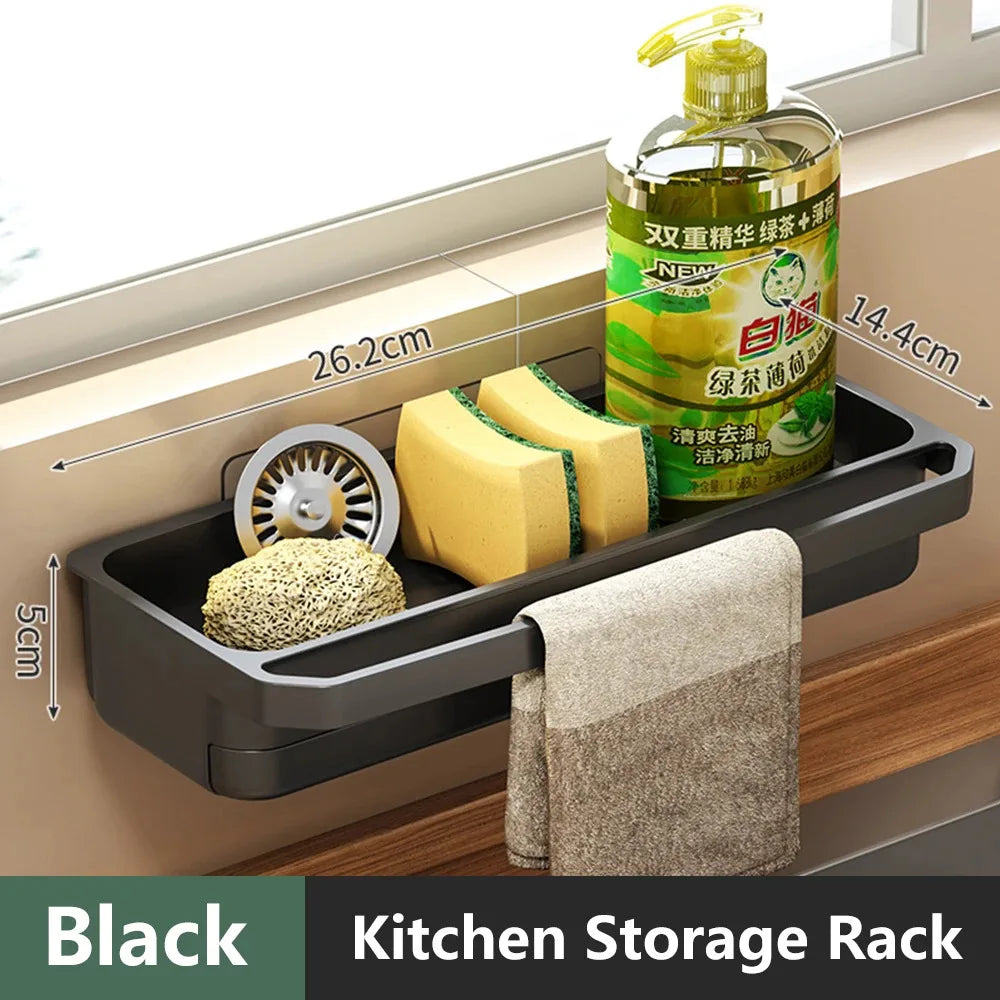 Kitchen Shelf Sponge Holder Sink Organizer Drain Rack Self-draining Dishcloth Faucet Storage Soap Drainer Kitchen Accessories