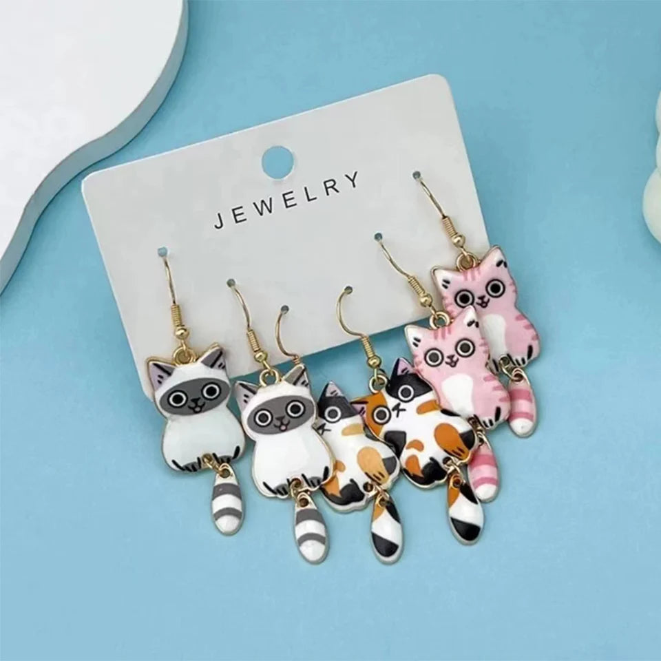 Cute Cat Dangle Earrings Set for Women - Smarsty