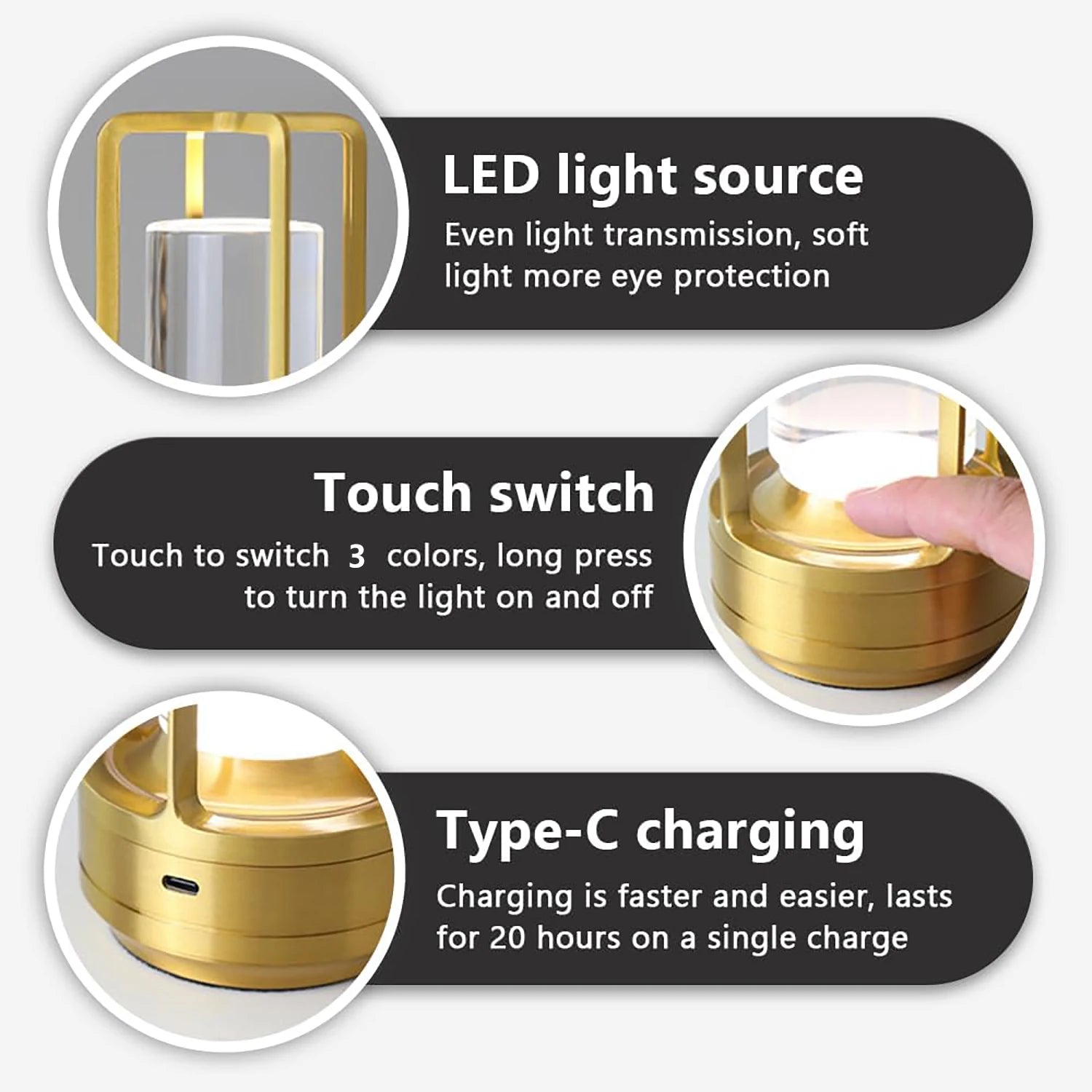 Wireless LED Touch Sensor Table Lamp for Bedroom Decor - Smarsty