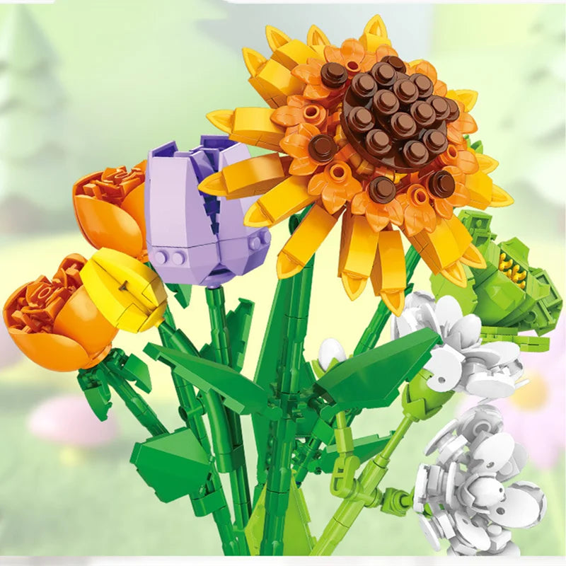 13 Styles Pretty Flower Building Blocks Rose Valentine's Lavender Peach Lily Of The Valley Tulip Bricks DIY Home Ornaments by Smarsty