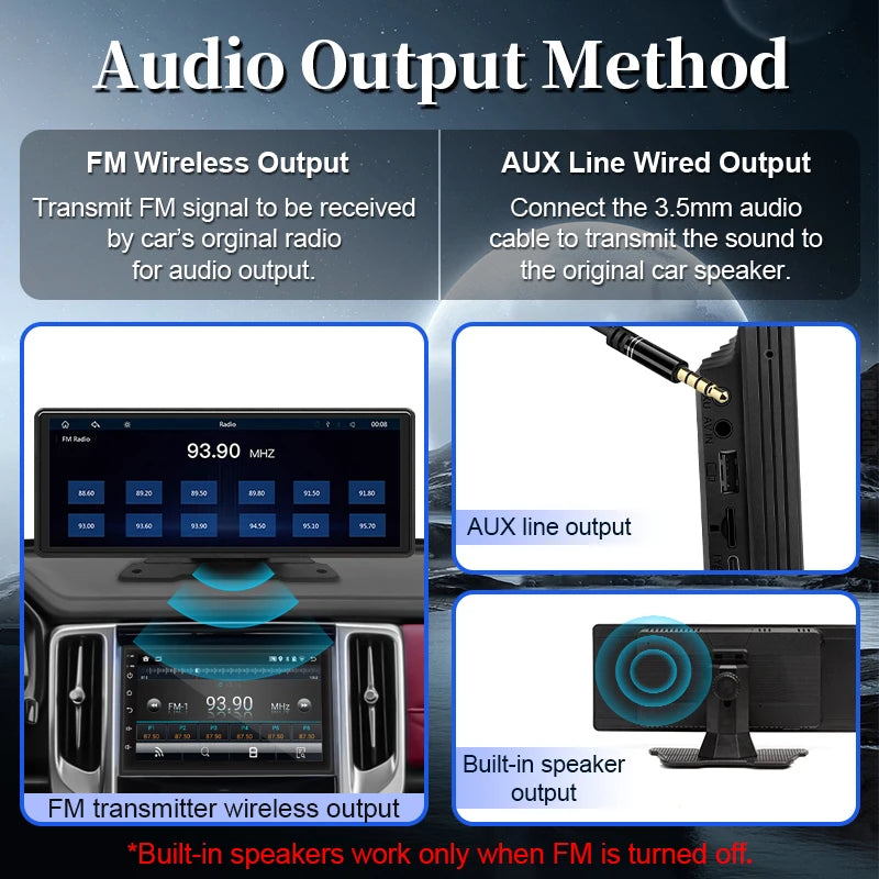 10.26" Car Mirror Radio Multimedia Video Player Universal Wireless Carplay Android Auto Screen With Bluetooth AUX USB