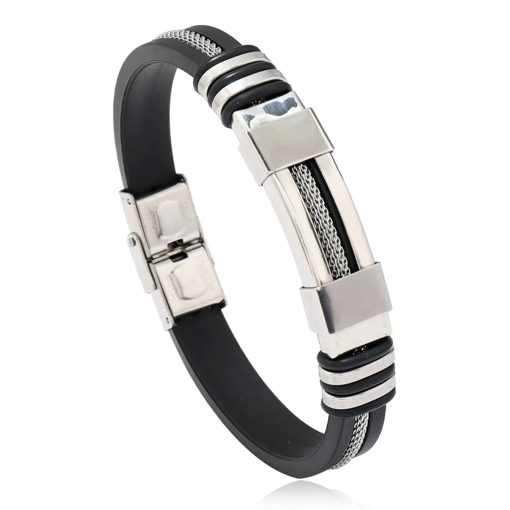 Mens Stainless Steel Leather Bracelet Handmade Hiphop Accessory - Smarsty