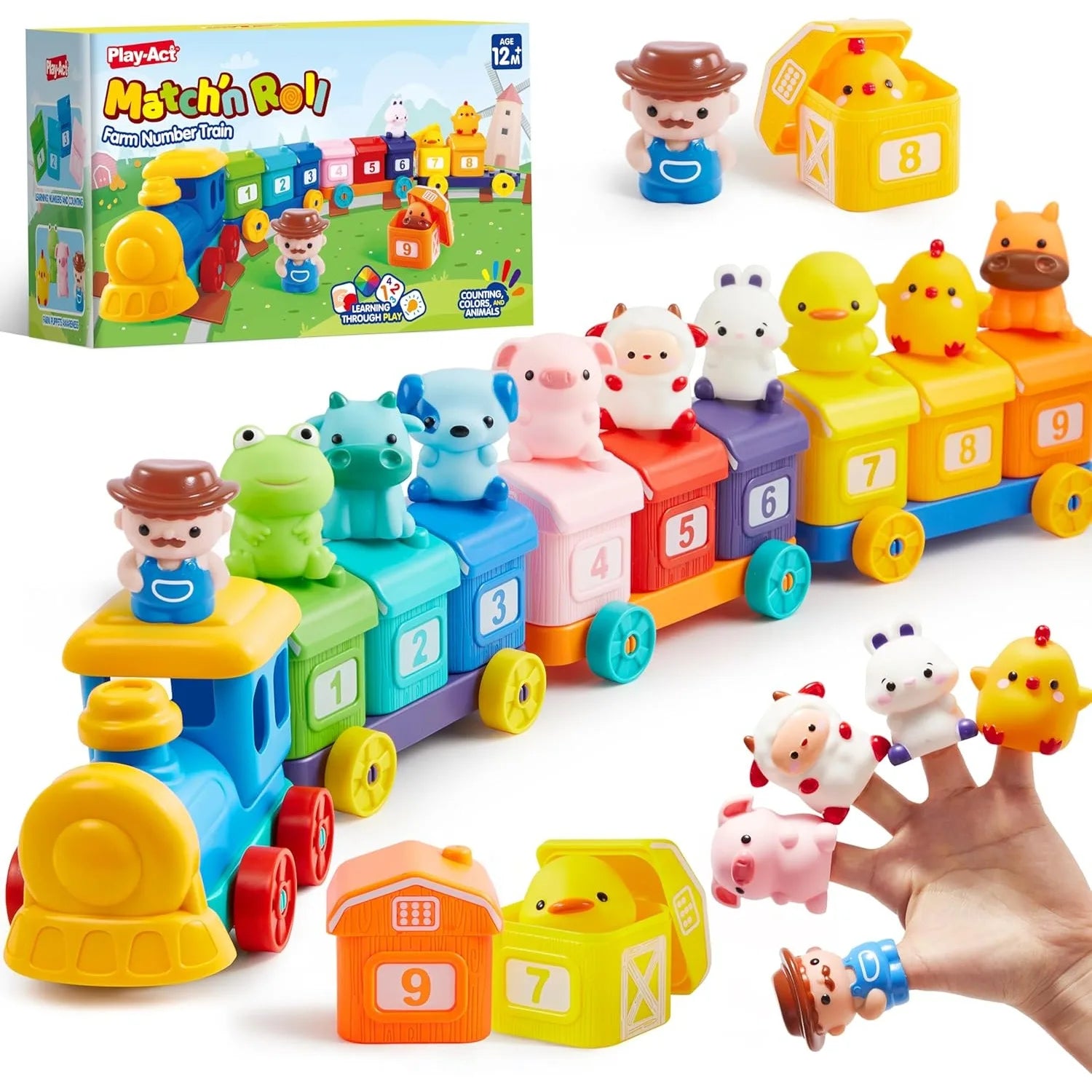 JOYFY Learning Farm Train Counting Matching & Sorting Montessori Including 9 Farm Animals for Baby Christmas Birthday Gift