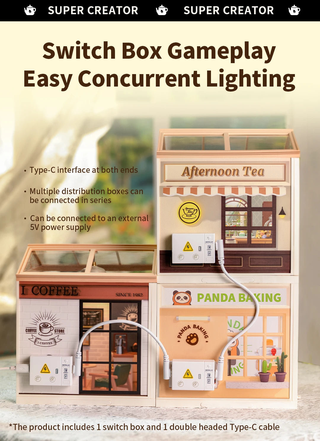 Robotime Rolife Super Creator Series Plastic Dollhouse Building Blocks for Kids Yum Burgers Leisurely Cheers Bar Sweet Sips Tea