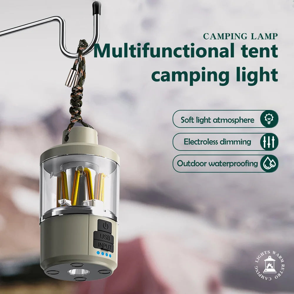 LED Camping Lantern Rechargeable Portable Flashlight Work Light 5 Modes Hanging Tent Lamp 8 Light Filaments Outdoor by Smarsty