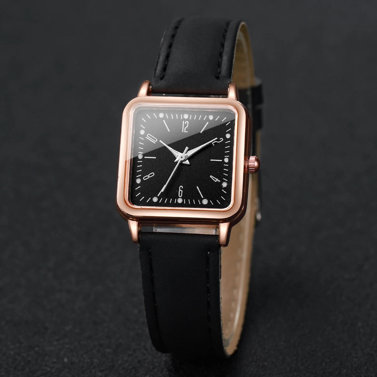 2/4PCS Fashion Square Women's Watch Leather Band Quartz Watches Heart Bracelet Set(Without Box) - Smarsty