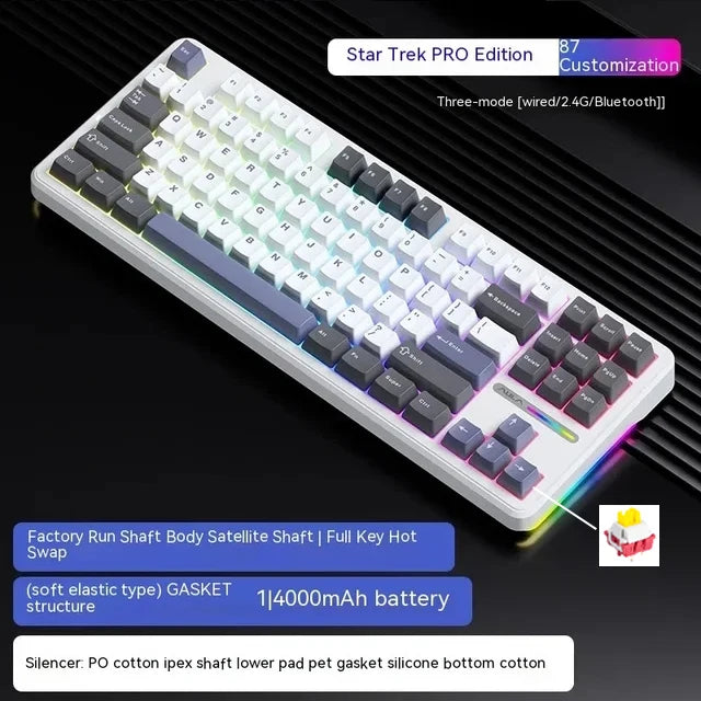 Mechanical Keyboard Tri Mode Wireless 87 Keys Silent Gaming