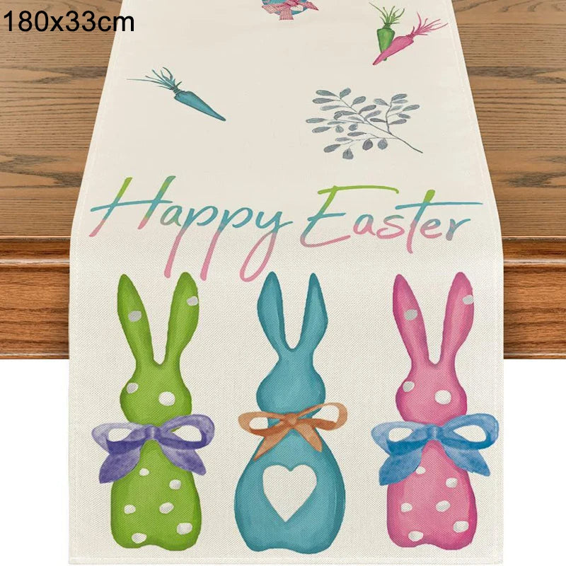 Linen Easter Rabbit Table Runner for Spring Decor - Smarsty