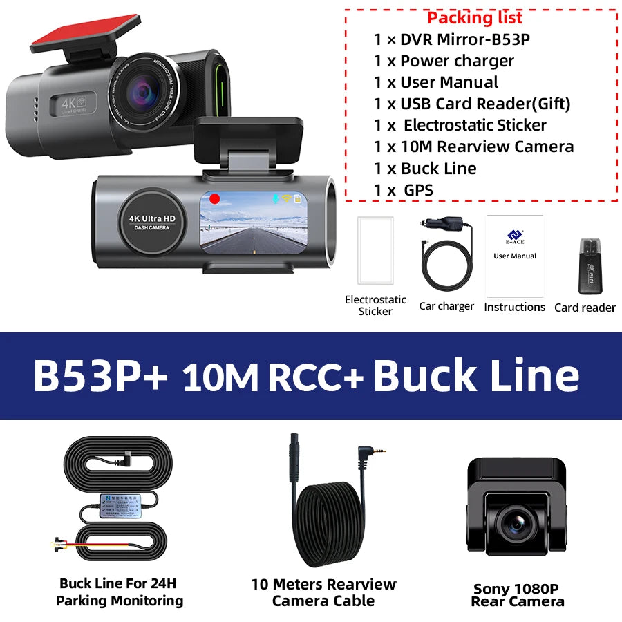 4K Dash Cam Dual Lens Night Vision With GPS VideoRecording - Smarsty