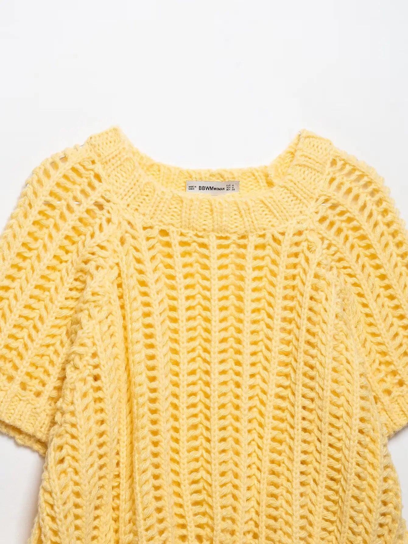 Hollow Out Knit Pullover Women Casual Round Neck Lace Up Bow Sweater Female Autumn Short Sleeves Solid Knitwears Lady - Smarsty