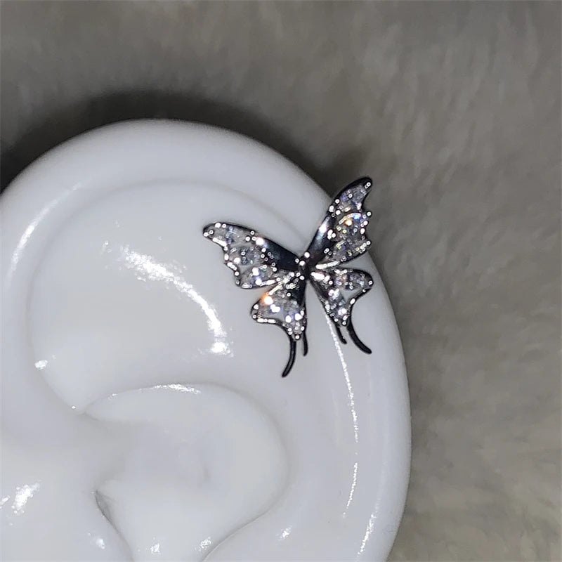 Stainless Steel Ear Cuff With Rhinestone Wing Sparkle - Smarsty
