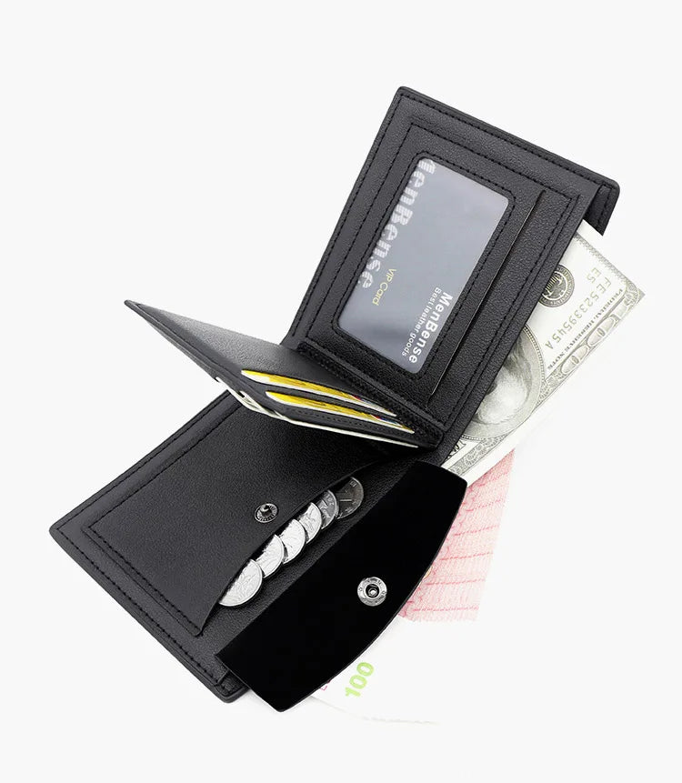 Slim Men Wallets New Short Zipper Card Holder Photo Holder Male Purse Simple Coin Pocket High Quality PU Leather Men's Wallet - Smarsty