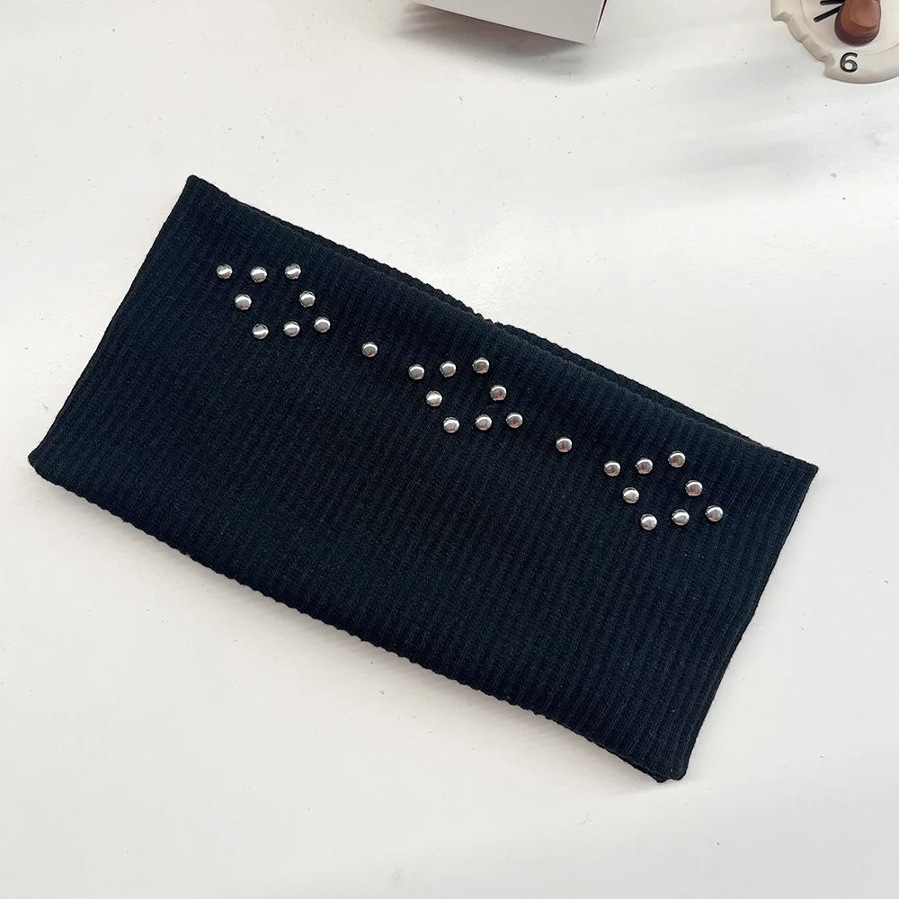 Punk Grunge Wide Elastic Headband Stretchy Metal Look - Smarsty