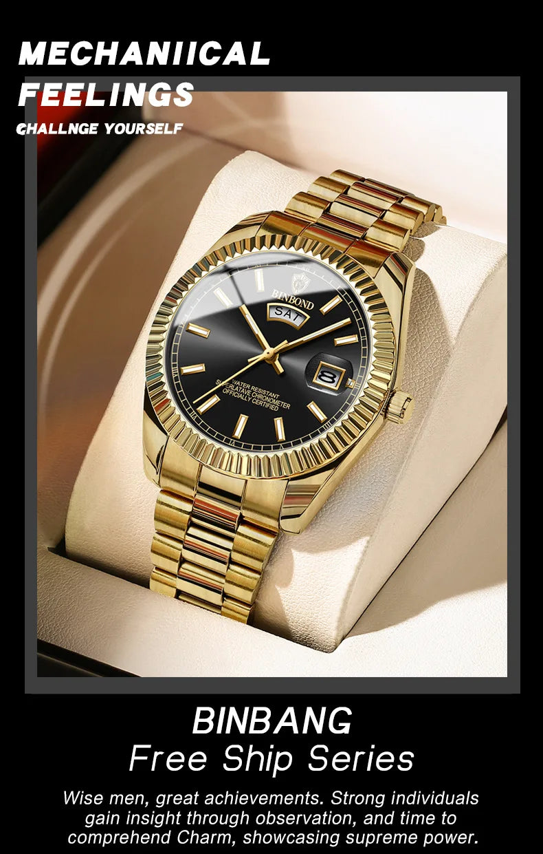 BINBOND Mens Waterproof Quartz Watch with Stainless Steel Band - Smarsty