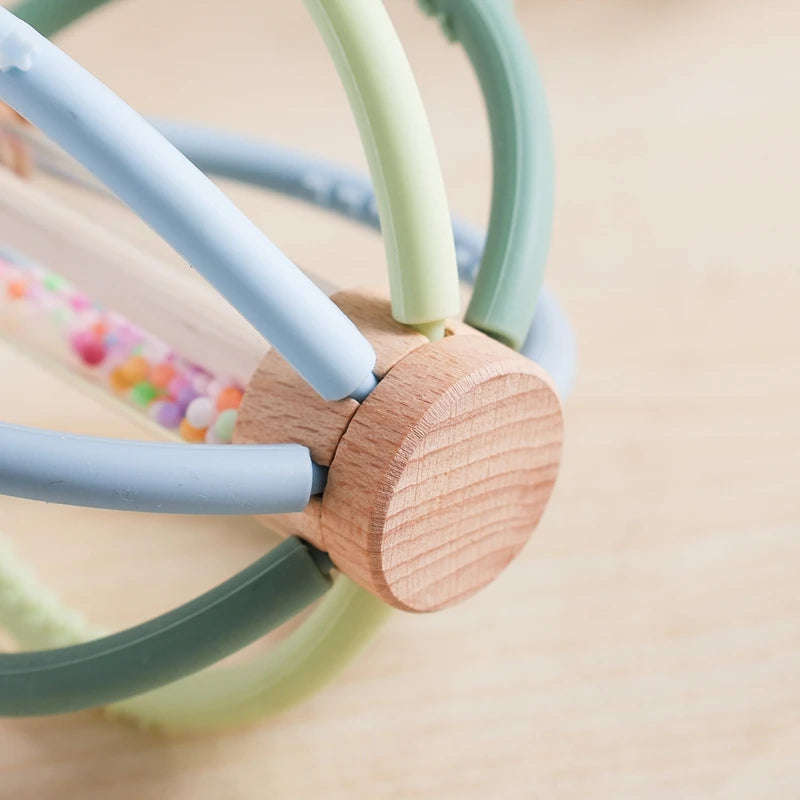 Baby Rattle Toy Wooden Rain Drum With Silicone Baby Sensory Touch Toy Newborn Dental Care Gum Anti-eating Hand Molar Stick Gif