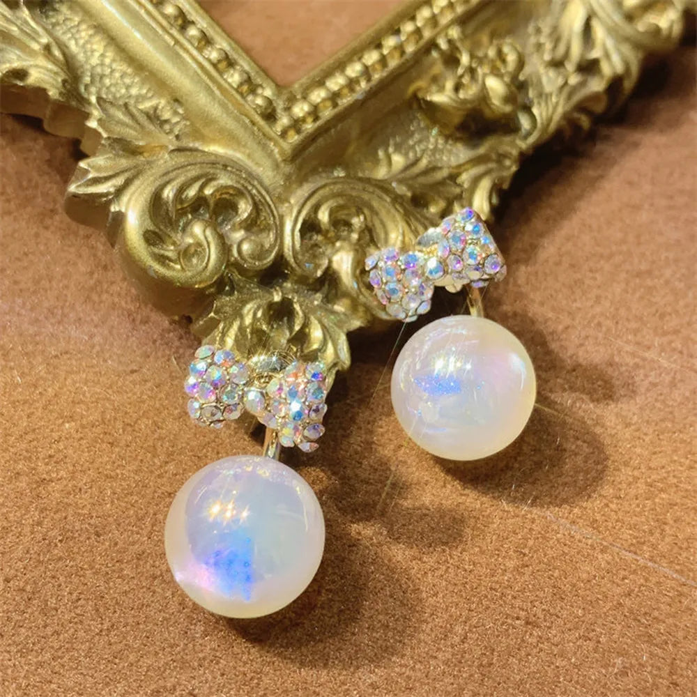 Pearl Long Earrings With Rhinestones For Wedding Fashion - Smarsty