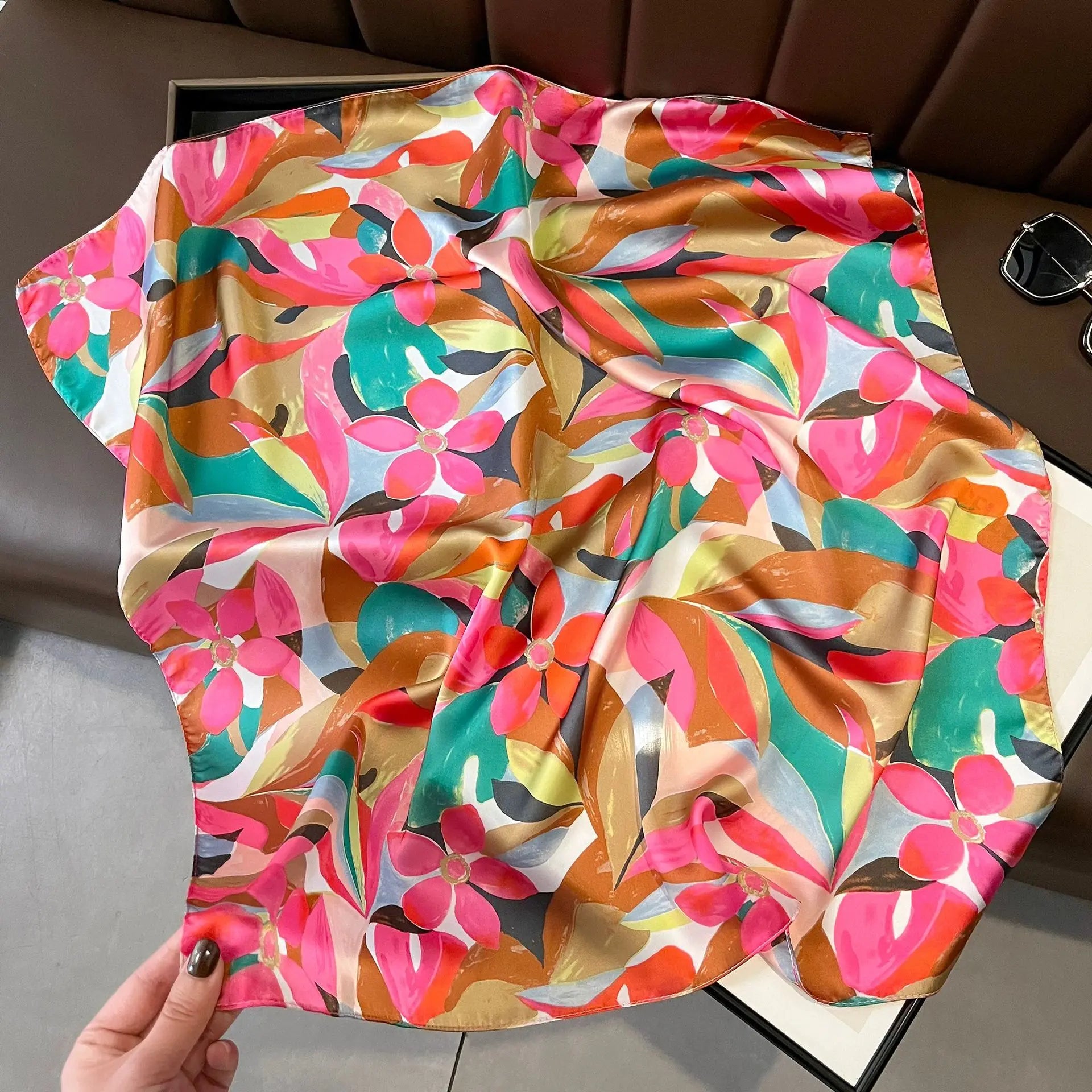Satin Silk Square Scarf for Women Sun Protection - Smarsty