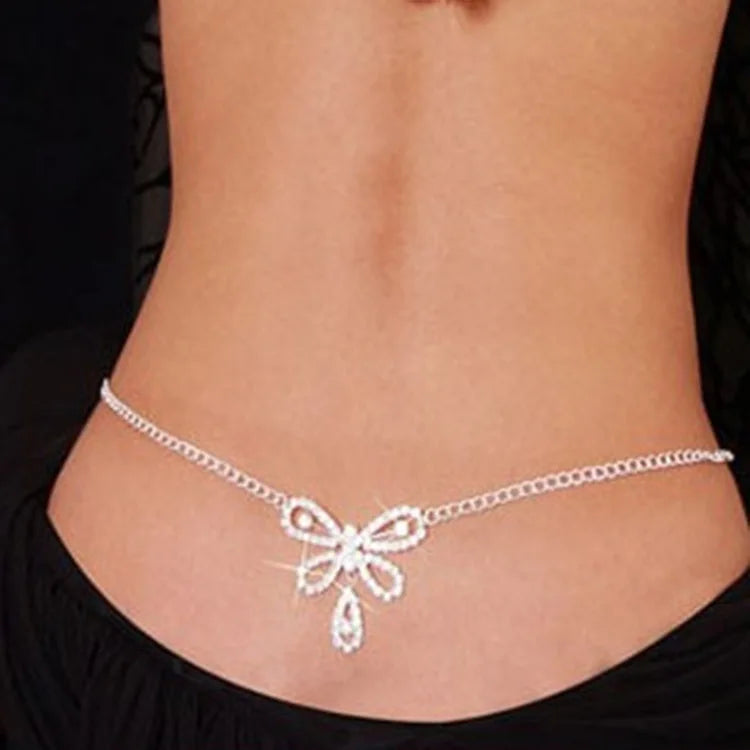 Rhinestone Body Chain Belt with Heart Pendant - Smarsty