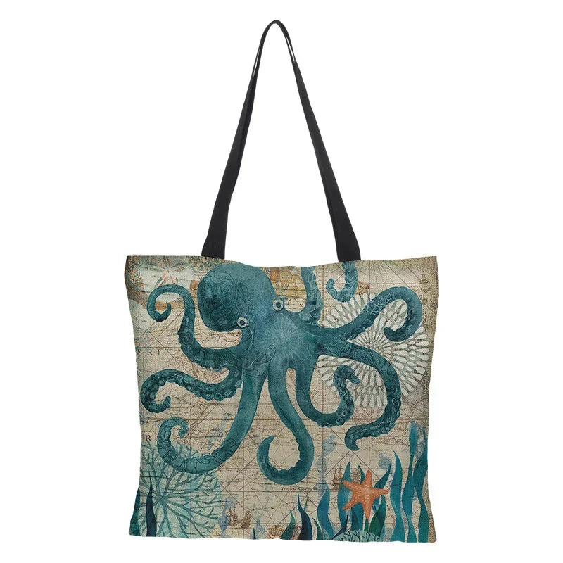 Large Capacity Linen Tote Bag Animal Print Shoulder Bag - Smarsty
